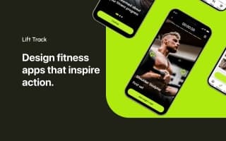 Lift Track fitness app UI kit mockup displayed on multiple iPhones with workout tracking screens — designed by Abdullah Al-Marweai