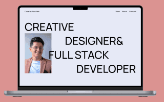 Portfolio website mockup showing a minimal dark and light design with project listings including Lift Track, Nova Drive, Parkhotel and a Let's Work Together footer section