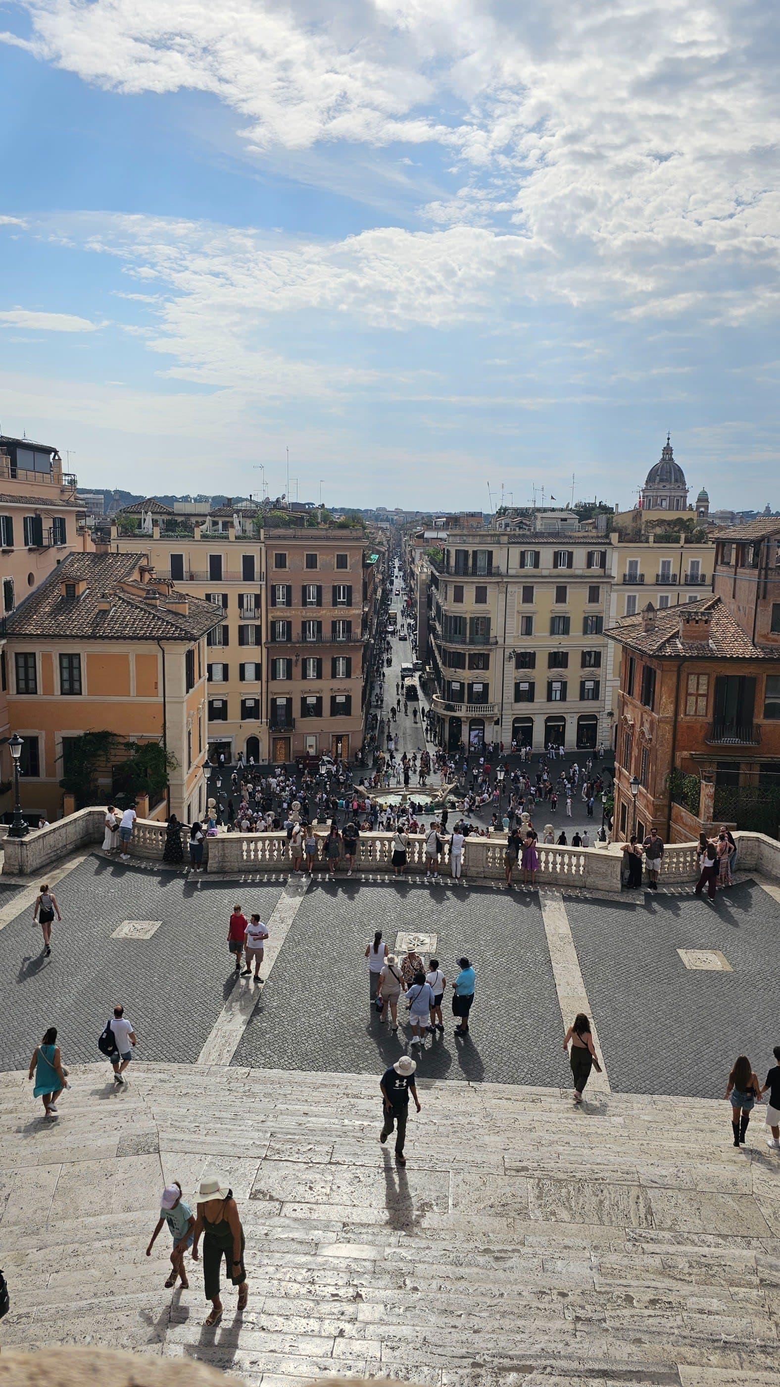 Panoramic view from the top of the Spanish Steps looking down over a busy Piazza di Spagna in Rome, Italy — photo by Abdullah Al-Marweai