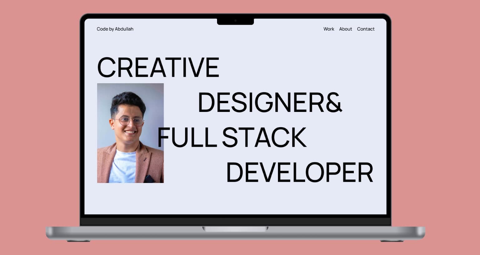 Portfolio website mockup showing a minimal dark and light design with project listings including Lift Track, Nova Drive, Parkhotel and a Let's Work Together footer section